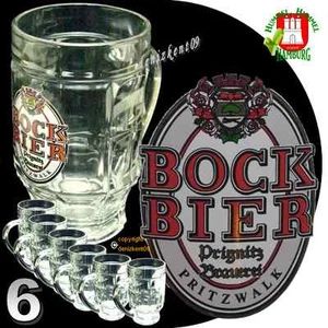 6 SELTENE MARKEN GLAS BIERKRÜGE 0,5L von SAHM BOCK BIER PRIGNITZ PRITZWALK - Bild 1 von 5