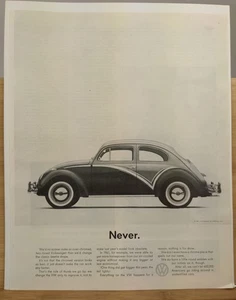 1960s Volkswagen Beetle Bug Original Ad "Never" two-toned over-chromed 10x13 - Picture 1 of 3