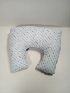 Cuscino da viaggio a forma di U a righe floreali denim chiaro testa collo cuscino - fatto a mano - Foto 1 di 4