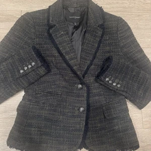 Banana Republic Damen Tweed Blazer 00Petites Olivgrün Navy Raw Edge Academy - Bild 1 von 7