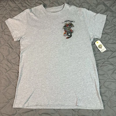 VINTAGE Ed Hardy Shirt Mens 2XL Gray y2k Dragon Graphic Embroidered Grunge - Image 1 of 4