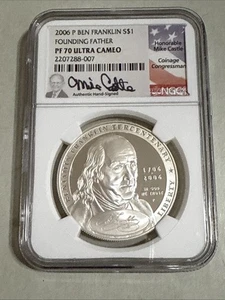 2006-P BEN FRANKLIN $1 FOUNDING FATHER Hand Signed Mike Castle NGC PF70UCAMEO - Picture 1 of 3