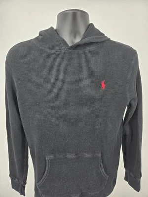 Pulôver Ralph Lauren médio preto com capuz waffle térmico masculino externo - Imagem 1 de 4