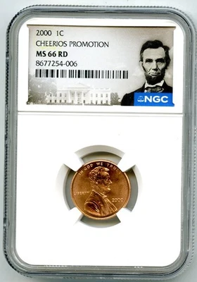2000 US MINT CENT CHEERIOS PROMOTION NGC MS66 RD LINCOLN PENNY W/ OGP - Image 1 of 4