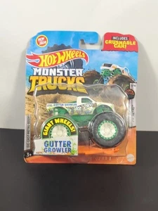 Hot Wheels Monster Truck 1:64 Gutter Growler SEALED Rare W/ Crushable Car Mattel - Imagen 1 de 15