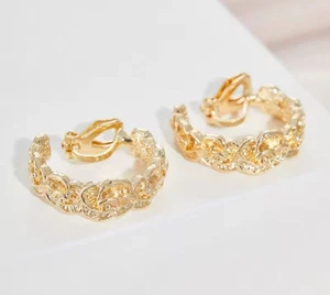 Pendientes de aro con clip de flor de oro de 1" espalda abierta - Imagen 1 de 4