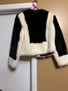 VTG Women Black White Faux Fur Cropped Jacket Size Medium - Picture 1 of 3