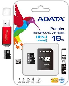 ADATA 16GB Micro SD HC Micro SDXC Class 10 TF Flash Memory Card w USB Reader Red