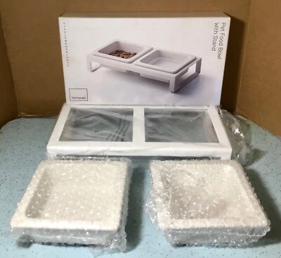 YAMAZAKI GATO PEQUENO COMIDA PARA ANIMAIS DE ESTIMAÇÃO TIGELAS DE CERÂMICA c/METAL 2" CAIXA ABERTA SUPORTE ALTO - Imagem 1 de 4