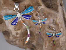 Dragonfly Sterling Silver Multi Gemstone & Opal 3 pc Pendant & Earrings Set S23