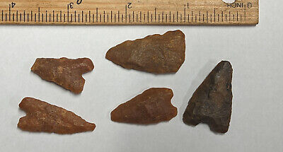 Lot Of 5 NEOLITHIC Stone Age Arrowhead Projectile Points (#F3670) • 13.30$