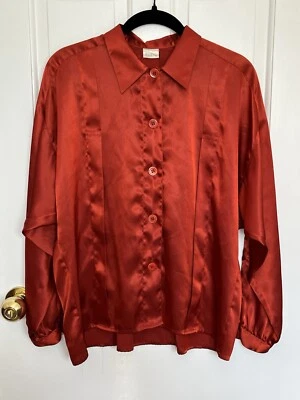 Camisa Blusa Top Brillante Poliéster Naranja Oscuro De Colección Talla Pequeña S Hong Kong Foto 1 de 4