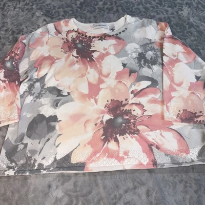 Suéter ligero Alfred Dunner Top con cuentas para mujer grande rosa gris gráfico Foto 1 de 4