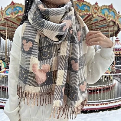 Mickey Mouse Pattern Winter Scarf for Women Fashion Warm Lattice Scarf Best Gift