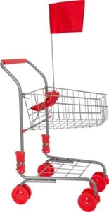 Einkaufswagen silber, Metall, mit Fahne und Puppensitz, Kindereinkaufswagen - Bild 1 von 9