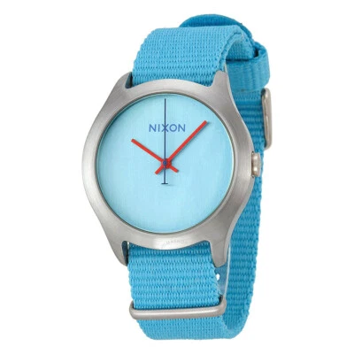 NUEVO NIXON MOD TONO PLATA CEPILLADO, CORREA DE NAILON AZUL NEÓN, ACENTO ROJO, RELOJ-A348606 Foto 1 de 4