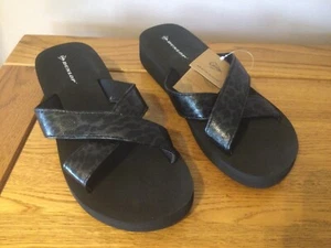 Dunlop ""Leo"" Damen, niedrige Keilabsatz-Sandalen, Flip-Flop, Größe 3, schwarzer Leopard - NEU - Bild 1 von 6