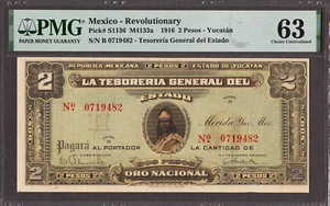 Mexico Yucatan 2 Pesos 1916 M4133a P-S1136 CH UNC PMG 63 - Picture 1 of 2