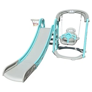 Scivolo Midi con altalena e canestro in plastica per bambini grigio e blu - Foto 1 di 1