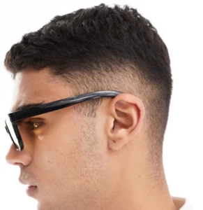 Classic Square Matte Black Sunglasses with Amber Lens - Picture 1 of 4