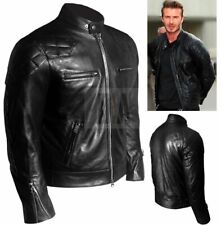 David Beckham Men's Lambskin 100% Real Leather Biker Jacket Stylish High Quality