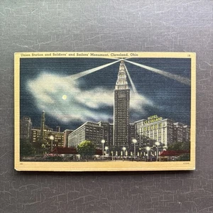 CLEVELAND POSTCARD Midnight View Union Station Soldiers and Sailors Monument OH - Picture 1 of 2