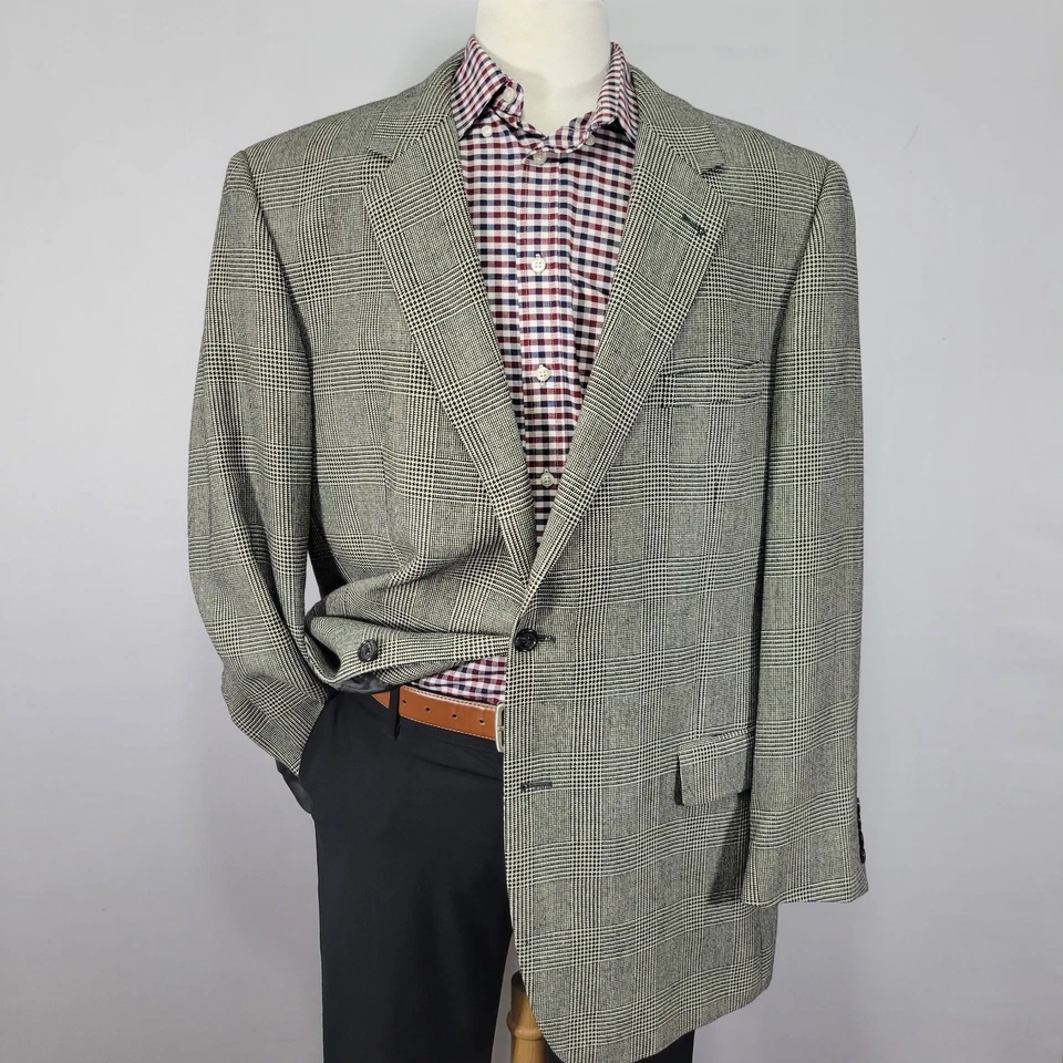 Abrigo Blazer Deportivo Para Hombre JOS A BANK Dos Botones Blanco A Cuadros Seda Camel 48L Foto 1 de 4