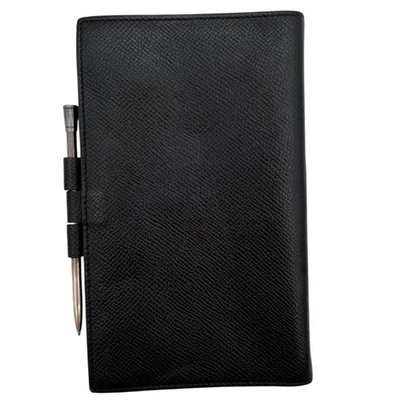 Funda de colección HERMES Agenda Vision cuero negro plata 925 bolígrafo sello en T Foto 1 de 4