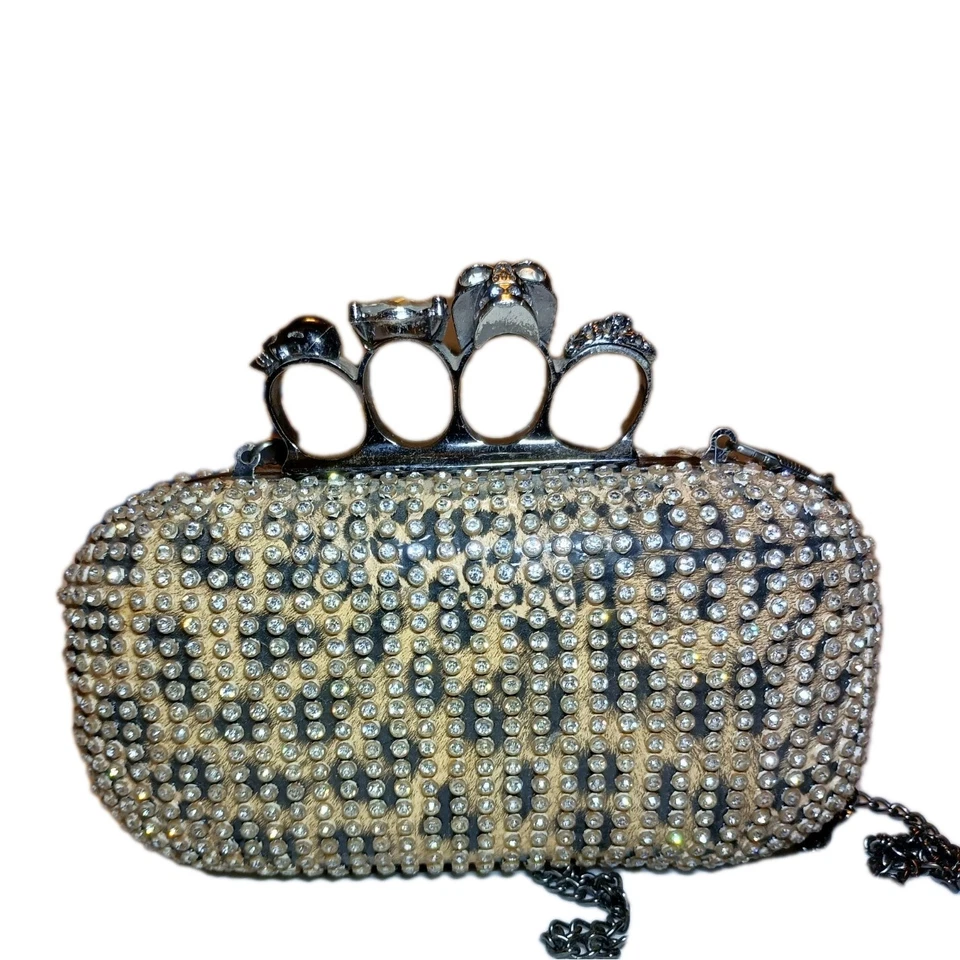 Cartera sin asas con nudillos - Estampado de leopardo - Muy brillante - Tiene cadena 4 bandolera Foto 1 de 4
