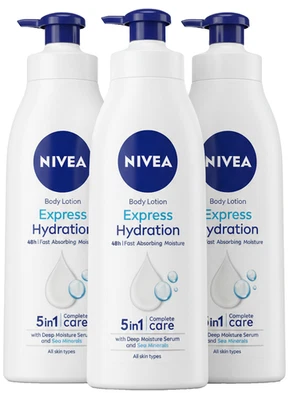 Pack de 3 lociones corporales de suero hidratación profunda de 48 horas Nivea Express 400 ml Foto 1 de 2