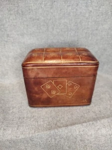 Mid 20th Century Italian Gold Embossed Leather Double Deck Playing Card Box - Picture 1 of 13
