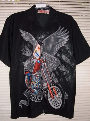 CAMISA HAWAIANA NUEVA CON ETIQUETAS MALIBU DREAMS MOTO FREEDOM CHOPPER talla S o L Foto 1 de 3