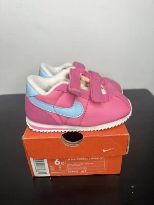 DS Vtg Nike Little Cortez J wide Lotus Pink Patent Leather TD Baby 6c Rose Sky - Image 1 of 4