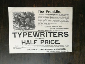 Vintage 1893 National Typewriter Exchange The Franklin Typewriter Original Ad - Picture 1 of 1