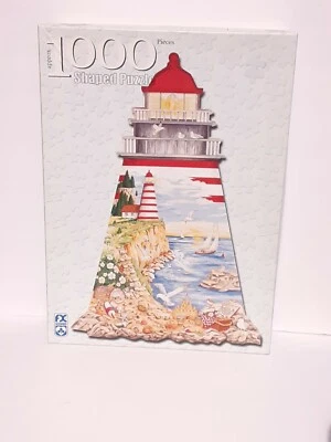 THE GUIDING LIGHT 1000 Piece F.X.Schmid Lighthouse Shaped Jigsaw Puzzle - Image 1 of 3