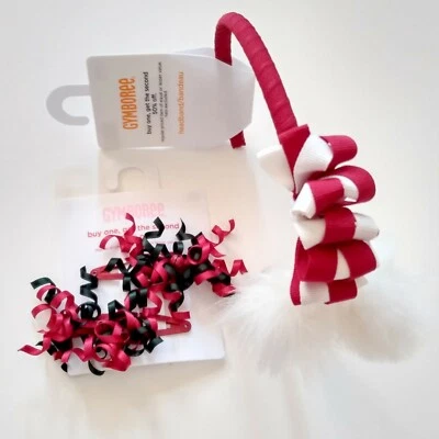 Niñas Gymboree Navidad Pom Diadema y Cabello Rizado Snap Rojo Blanco Verde Foto 1 de 4