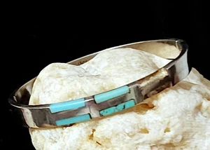 VTG Native American Sterling Silver Inlaid Turquoise Cuff Bracelet Navajo 6.7" - Picture 1 of 11