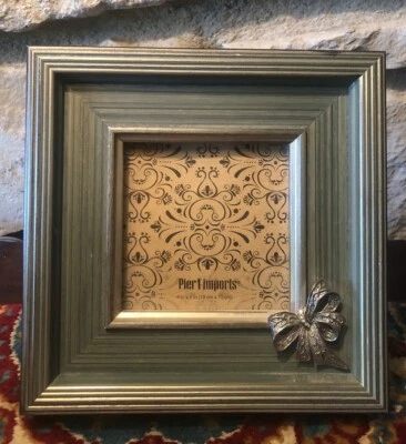 Marco de fotos PIER 1 Imports 4"x4" foto azul verde madera 7"x7" acento de arco de metal Foto 1 de 4