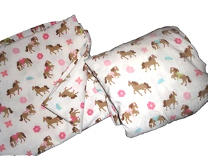 CIRCO PRETTY HORSES BROWN PINK PONIES (2P) FULL FITTED & FLAT SHEET SET - Picture 1 of 8