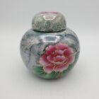 Vintage Green Floral Ginger Jar Pot Vase Temple Flowers 4.5 Inches
