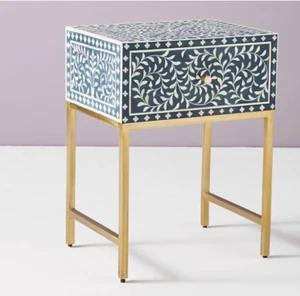 Handmade Bone Inlay Nightstand, Bone Inlay Side Table, Bone Inlay Table - Picture 1 of 3