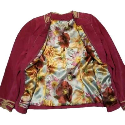 Chaqueta Blazer Bradley Bayou Rosa/Púrpura/Fucsia Cuero Forro Floral Bolsillos XS Foto 1 de 4