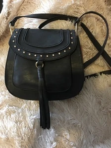 BOLSO BANDOLERA FRANCO SARTO REX SILLÍN OROPEL FLECOS NEGRO NUEVO - Imagen 1 de 9