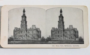Doppelseitige Stereoansicht Karte AUSSTELLUNGSGEBÄUDE & RATHAUS, MELBOURNE AUSTRALIEN - Bild 1 von 4