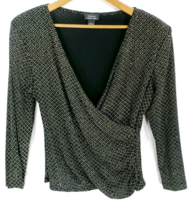 Blusa Top Dressbarn Para Mujer Grande Multicolor Metálica Brillante Imitación Envoltura Foto 1 de 4