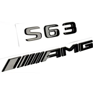 S63 + AMG Badge Gloss Black Trunk Emblem OEM Mercedes Benz S 63 New 2018 Version - Picture 1 of 3