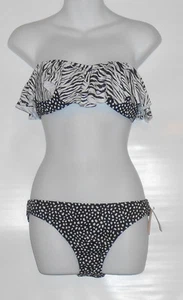 Victoria's Secret Flounce Bandeau & Cheeky Bottom Swimsuit Zebra/Pebble Dot L - Picture 1 of 2