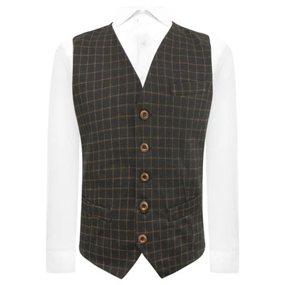 De Luxe Oxford Bleu Tattersall Carreaux Tweed Gilet - Photo 1/4