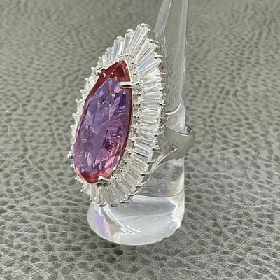 Statement Cocktail Ring Size 7.5 Large Purple Pear Shaped Crystal CZ Accents - Image 1 of 4