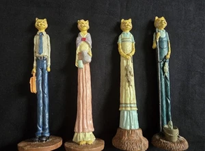 Whimsical! 4 Skinny Cat Pencil Figurines 7.5"x2" each Resin Vintage - Picture 1 of 17